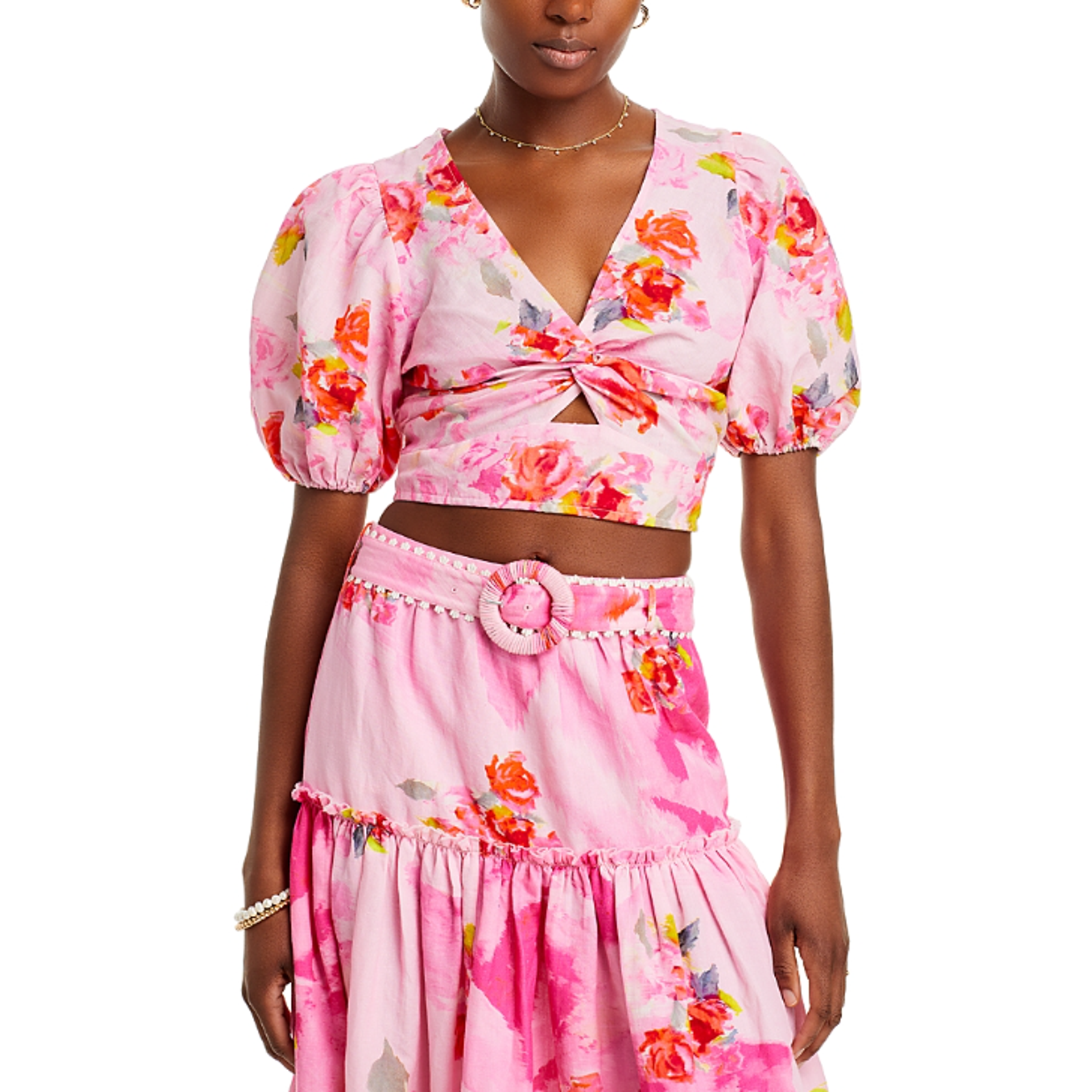 Hemant And Nandita Women's Puff Sleeve Crop Top Pink Size L 11767